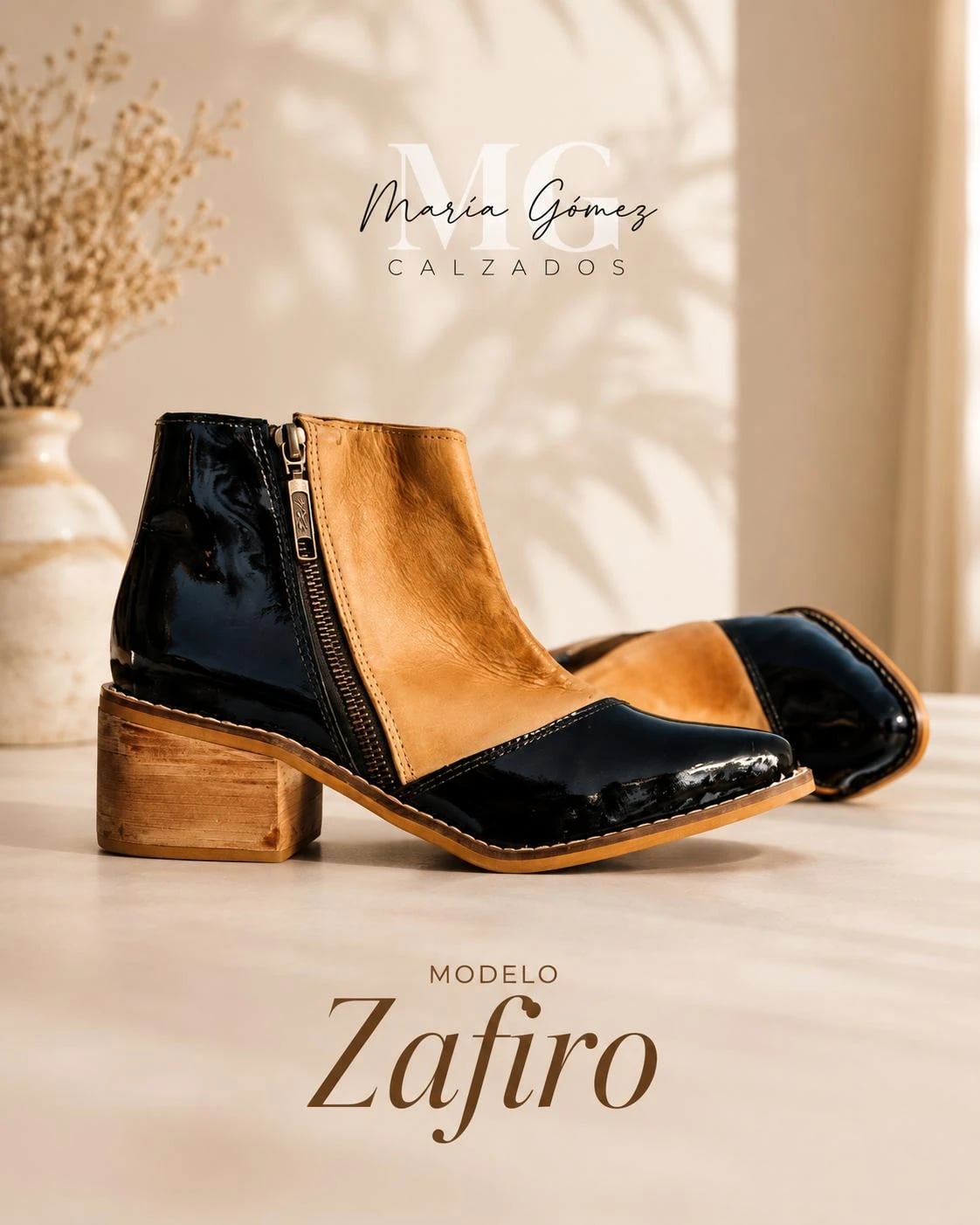 Botineta Zafiro Camel Y Charol Negro