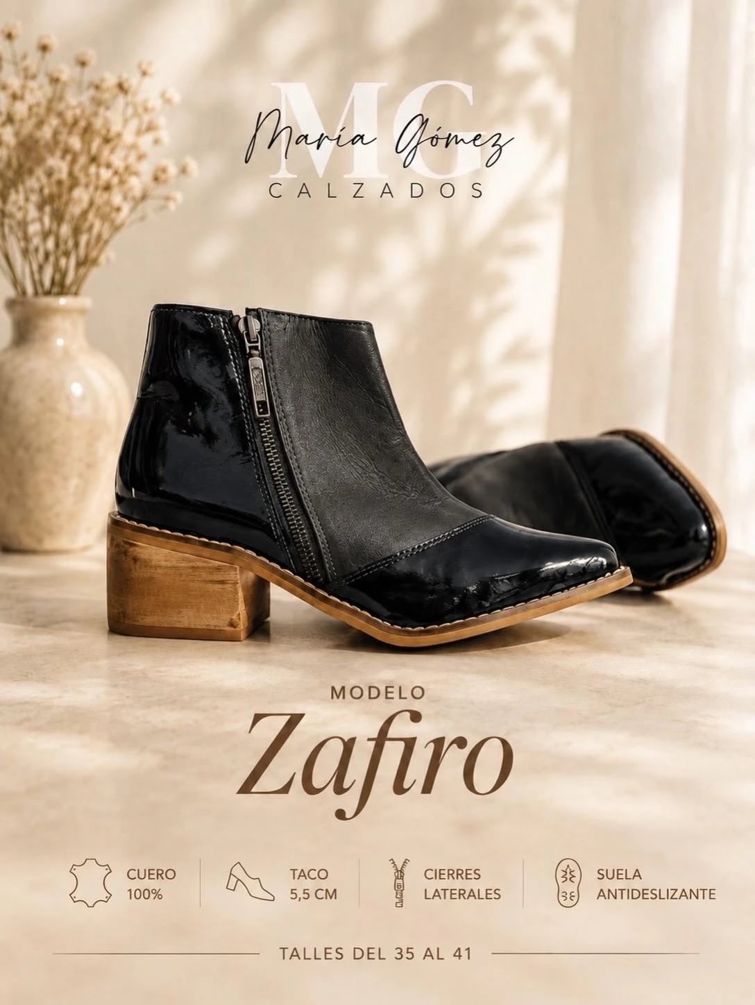 Botineta Zafiro Negro y Charol Negro