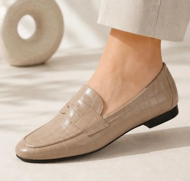 Mocasines Flat - 馃 Beige grabado croco