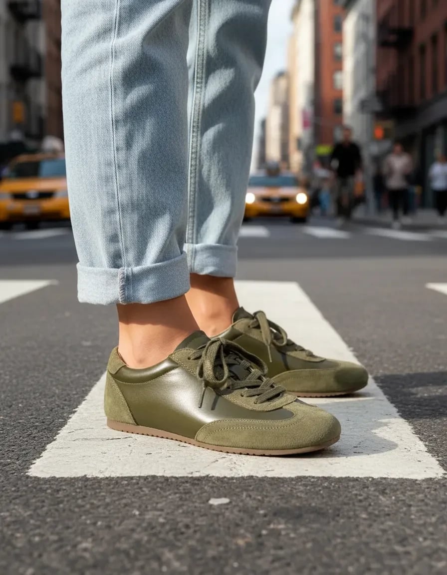 Sneakers Cuero y Gamuza Verde